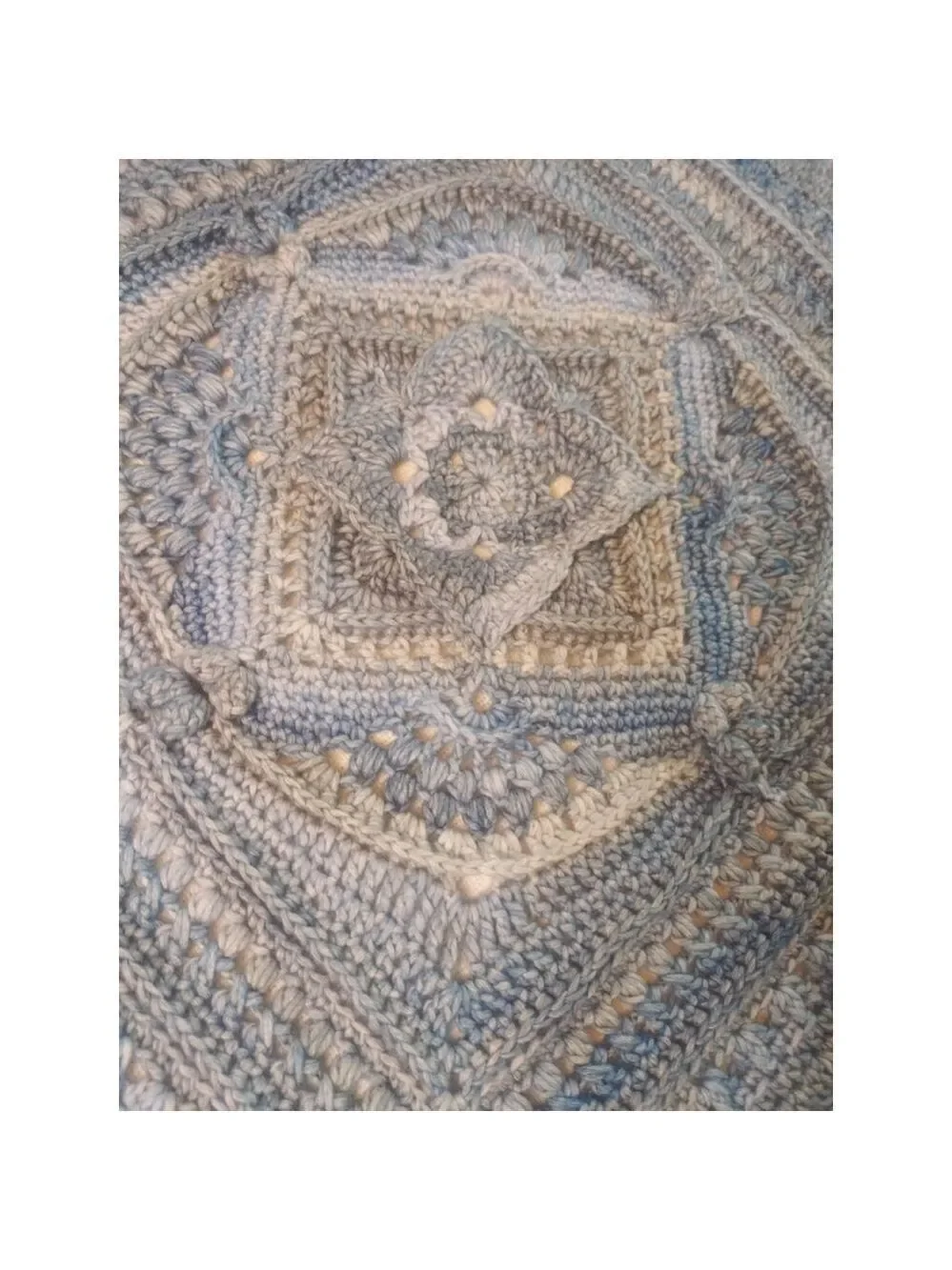 Hooked on Sunshine Yaya's Boy Blue/Gray Acrylic/Cotton Baby Blanket ~44